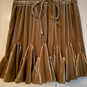 Aakaa Velvet Gold Ruffled Mini Skirt